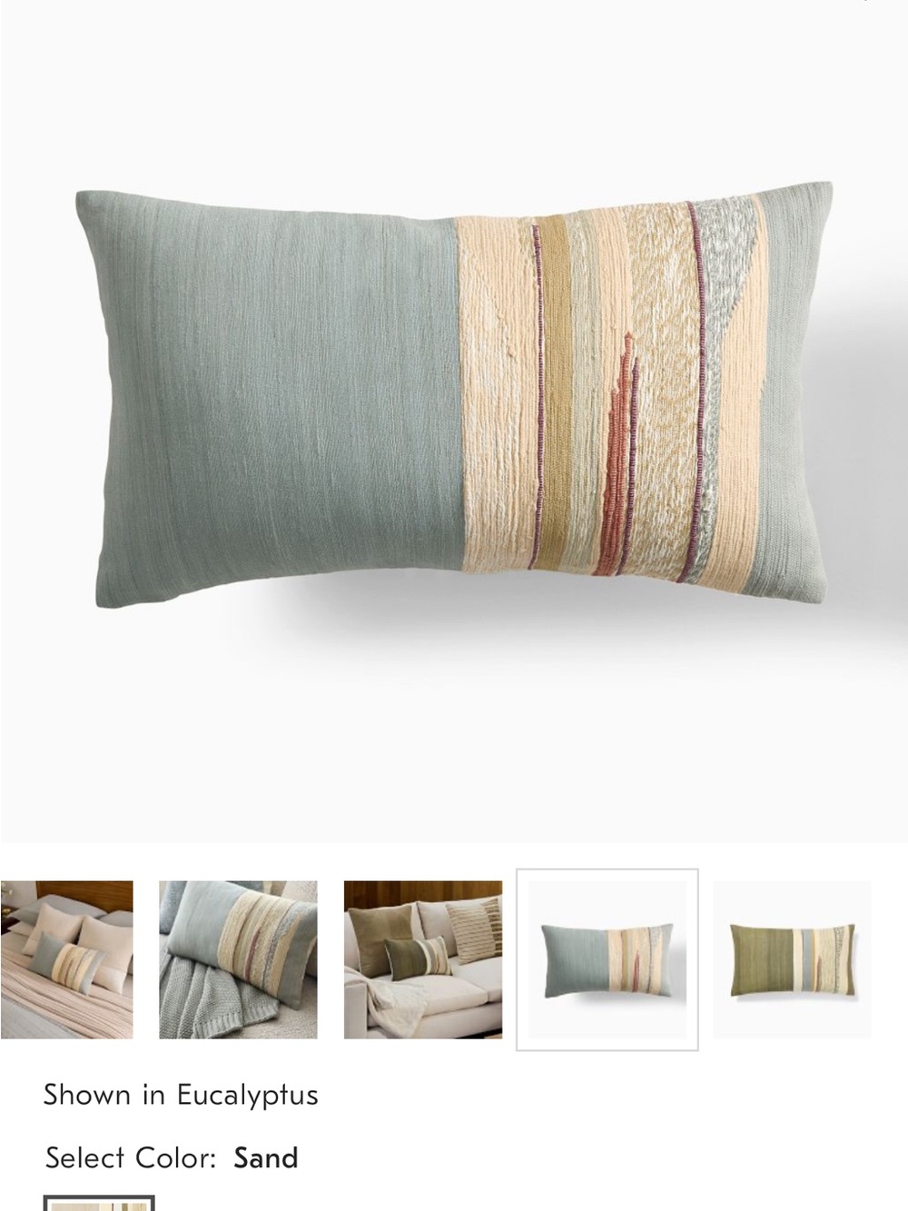 West Elm Mixed Woven Landscape Pillow Cover in Eucalyptus